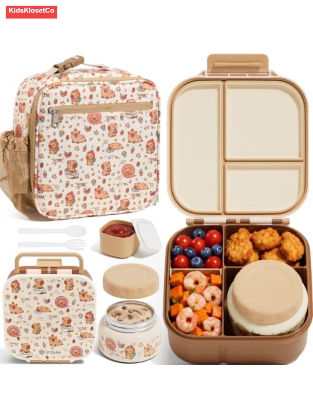 Kids Bento Lunch Box Set with Thermo Jar, Insulated Bag, Leakproof, Dishwasher